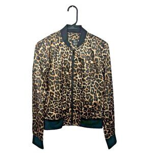 City Streets Women's Track Jacket Black Tan Leopard Print Full Zip Size S